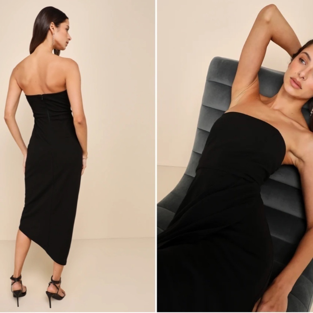 LULU's Prom Wedding Elegant Sexy Sophisticated Slimming Strapless Midi Dress - Picture 3 of 5
